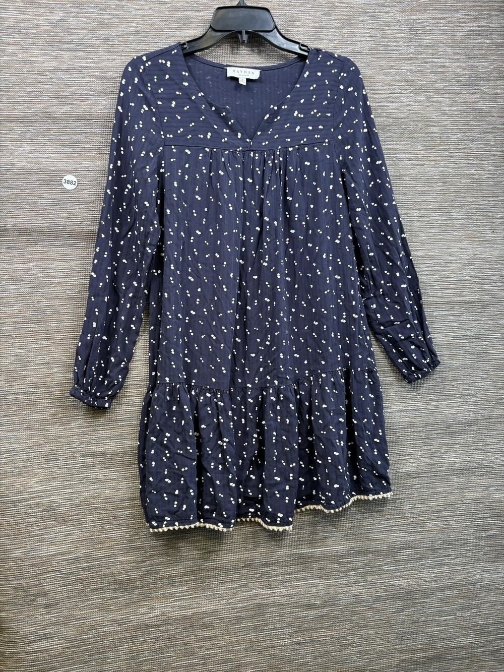 Hayden Los Angeles Dress Womens Small Blue Floral Trapeze Fringe Boho Short